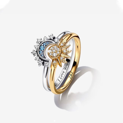 Sterling Silver Sun And Moon Ring Set Custom Engraved Ring