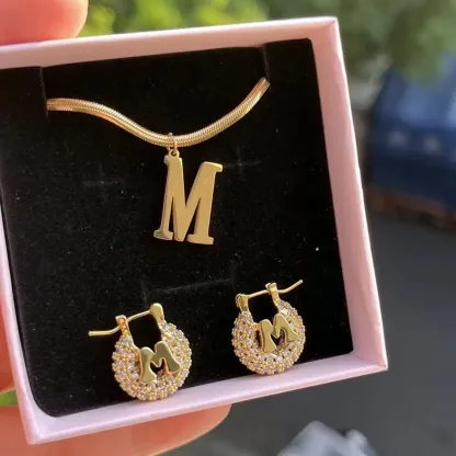 Initial Jewelry Set Personalized Initial Necklace And Initial Earrings Set