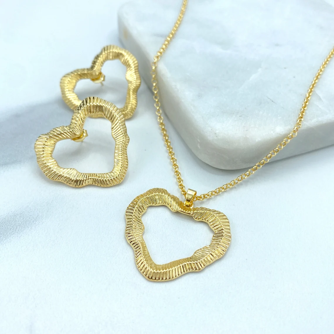 Irregular Hearts Necklace and Stud Earrings Romantic Jewelry Set 
