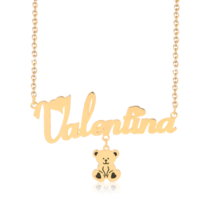 Teddy Bear Pendant Personalized Heart Name Necklace And Name Bracelet Set