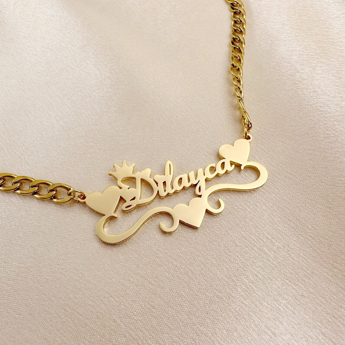 Crown Heart Nameplated Pendant Personalized Name Necklace And Bamboo Earrings 2pcs Set