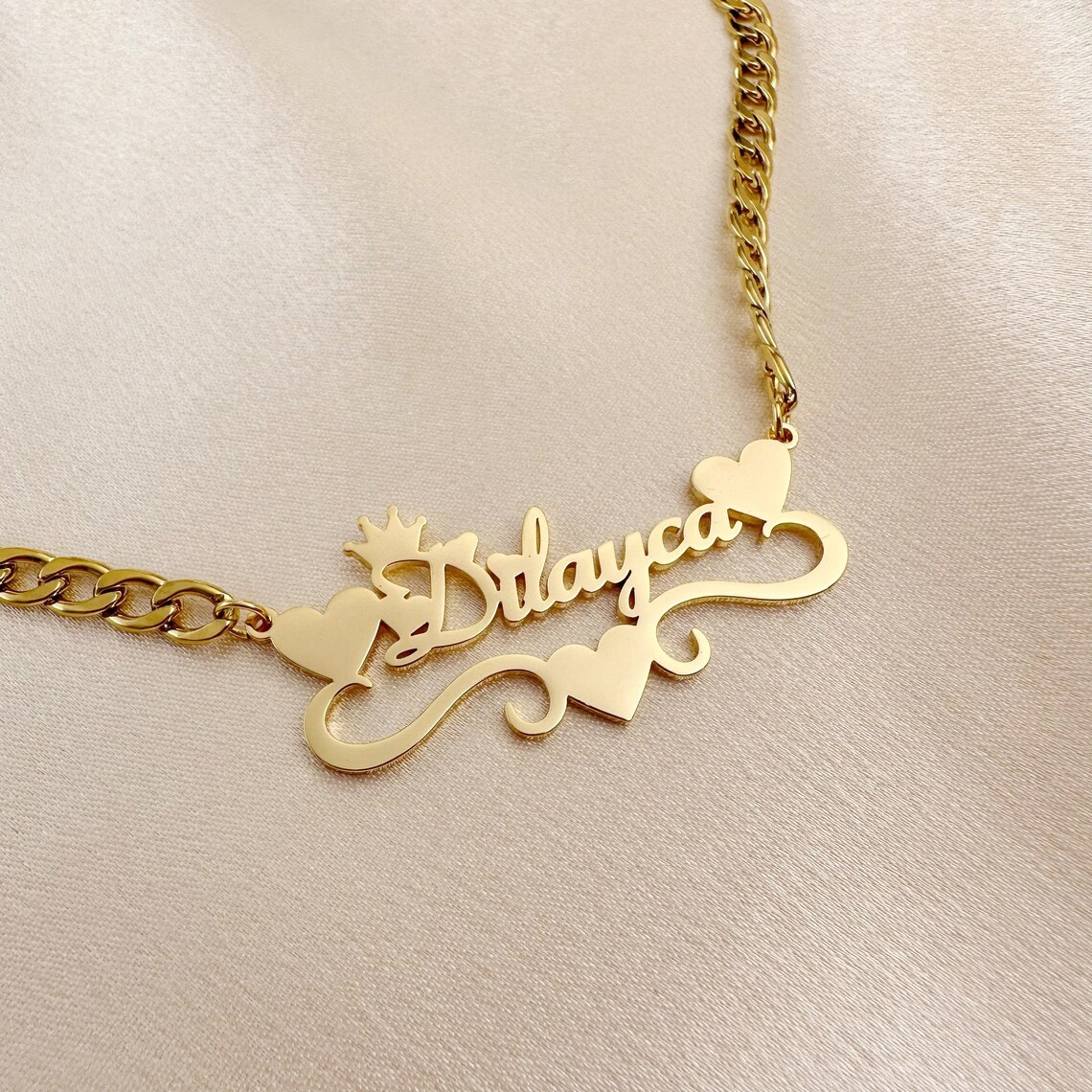 Crown Heart Nameplated Pendant Personalized Name Necklace And Bamboo Earrings 2pcs Set