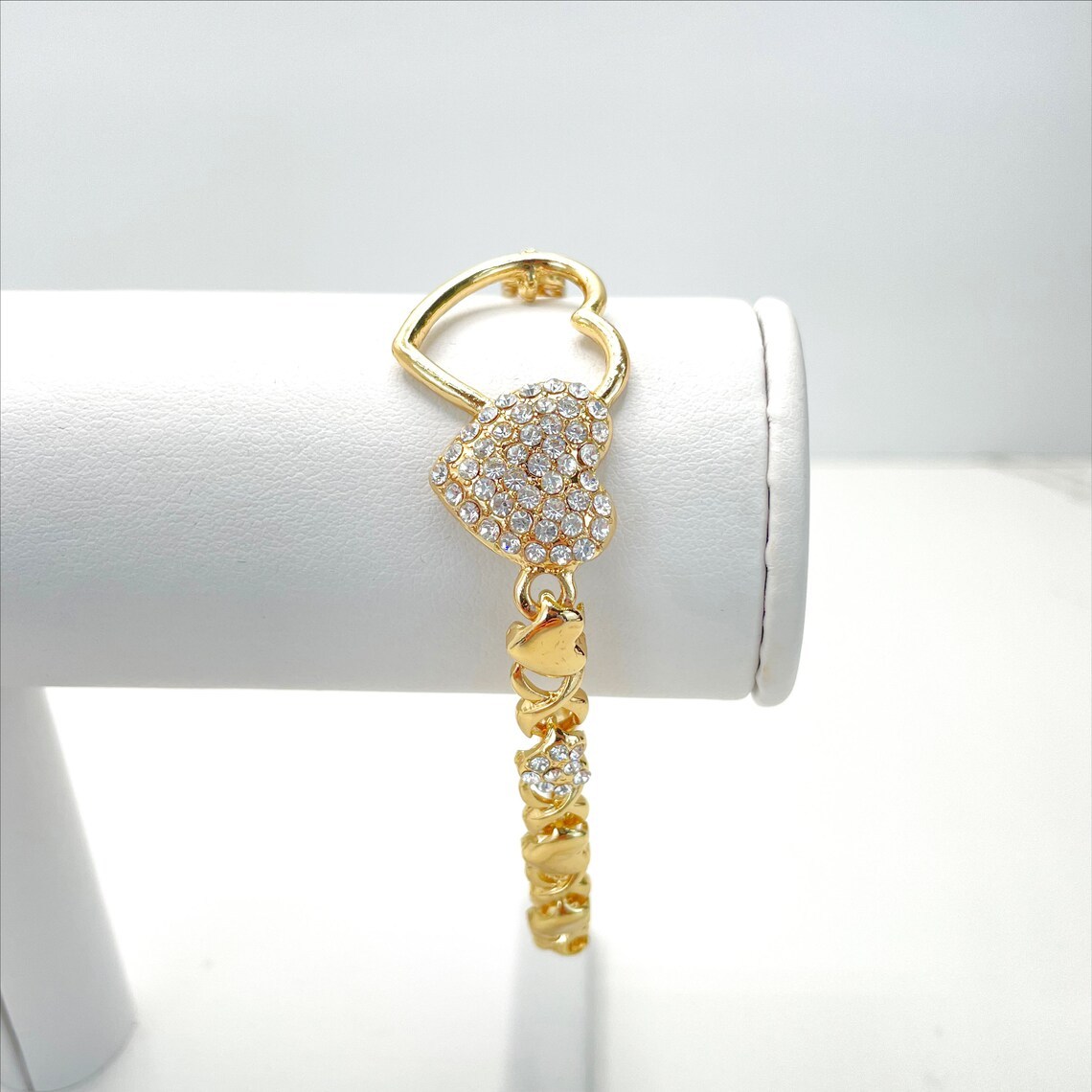 Cubic Zirconia Double Hearts with XoXo Chain Necklace Bracelet Ring Earrings Set