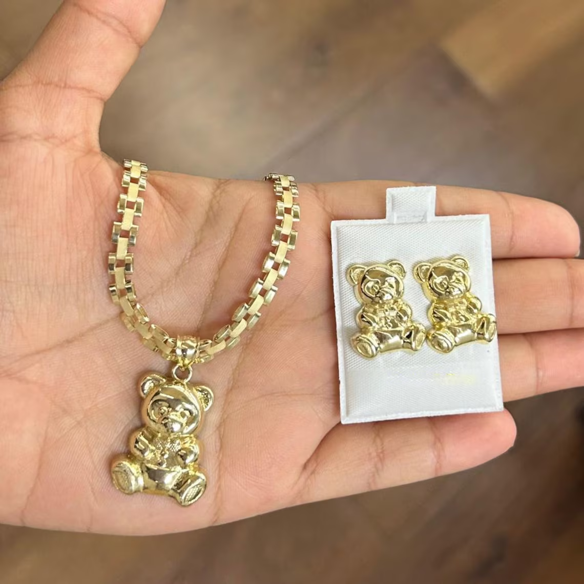 Rolex Style Chain with Teddy Bear And Matching Earrings Set