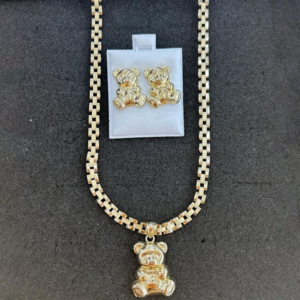 Rolex Style Chain with Teddy Bear And Matching Earrings Set