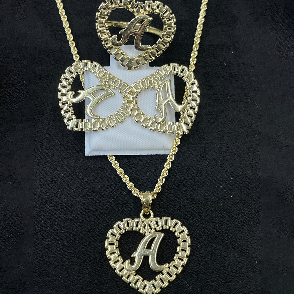 Rolex Style Chain Initial Pendant Personalized Initial Necklace Ring And Stud Earrings Rolex Jewelry Set