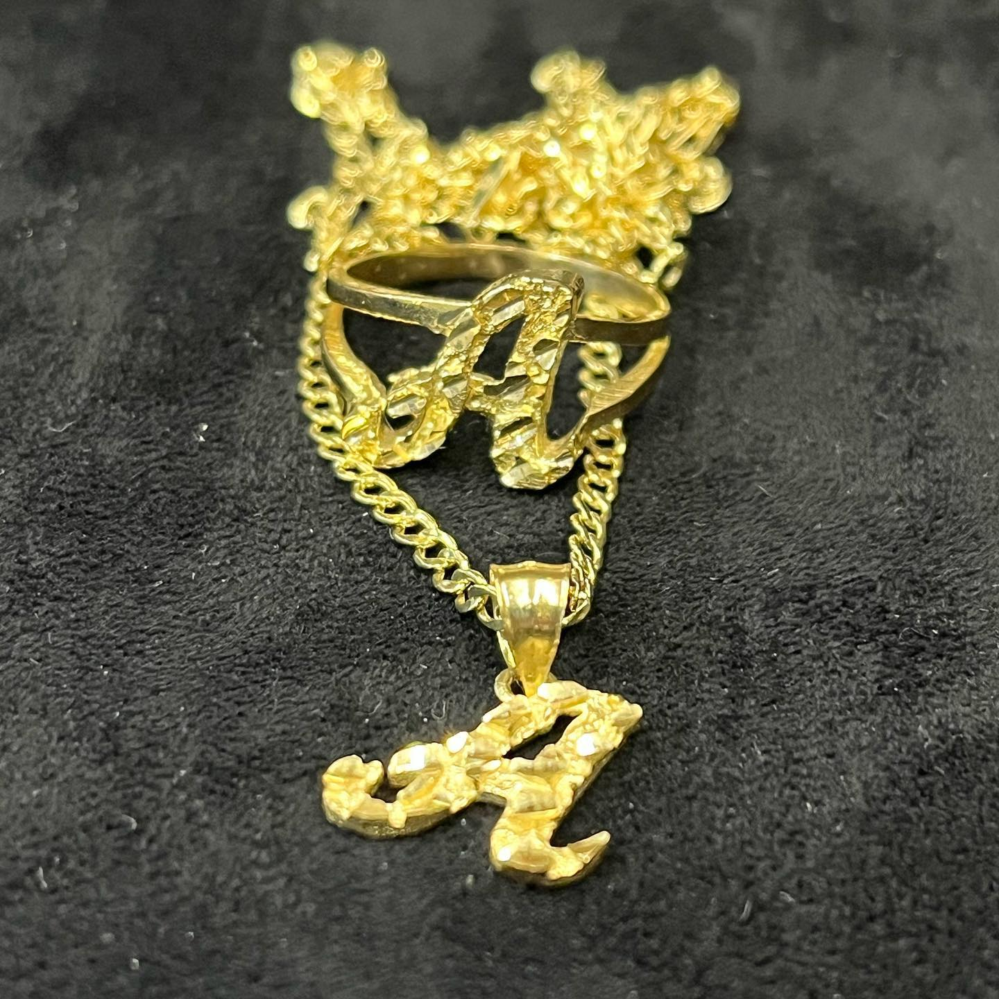 Nugget Letter Pendant Personalized Initial Necklace And Initial Ring N