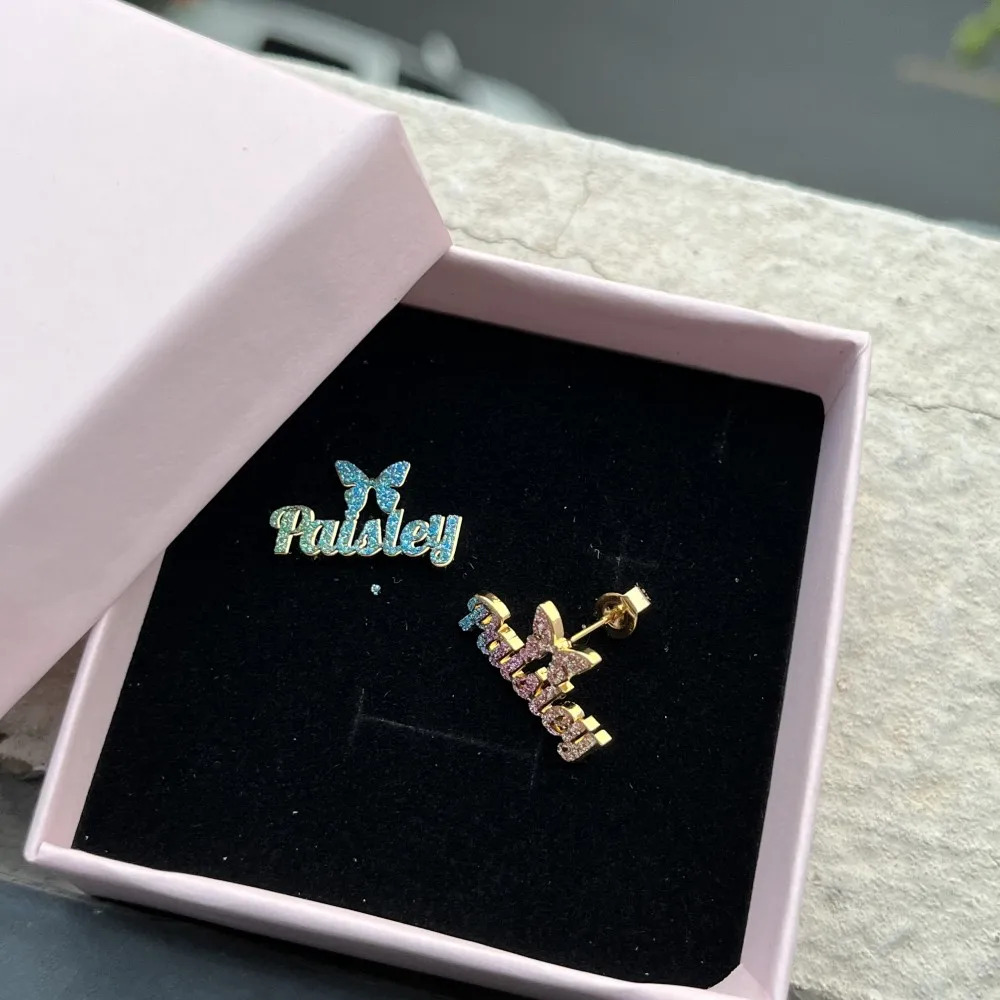 Crown Butterfly Colorful Jewelry Set Personalized Name Necklace Name Bracelet And Name Earrings