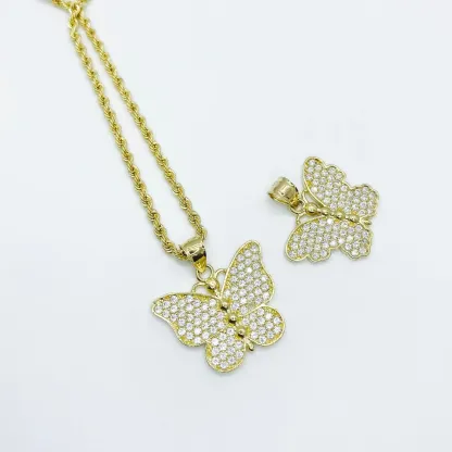 Butterfly Jewelry Set Gold Plated Necklace Ring And Stud Earrings