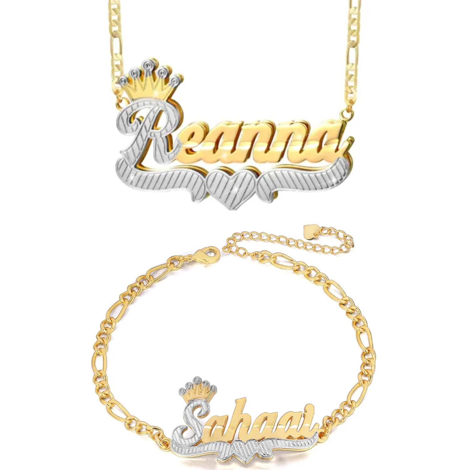 Double Layer Crown Nameplated Set Personalized Name Necklace And Anklet
