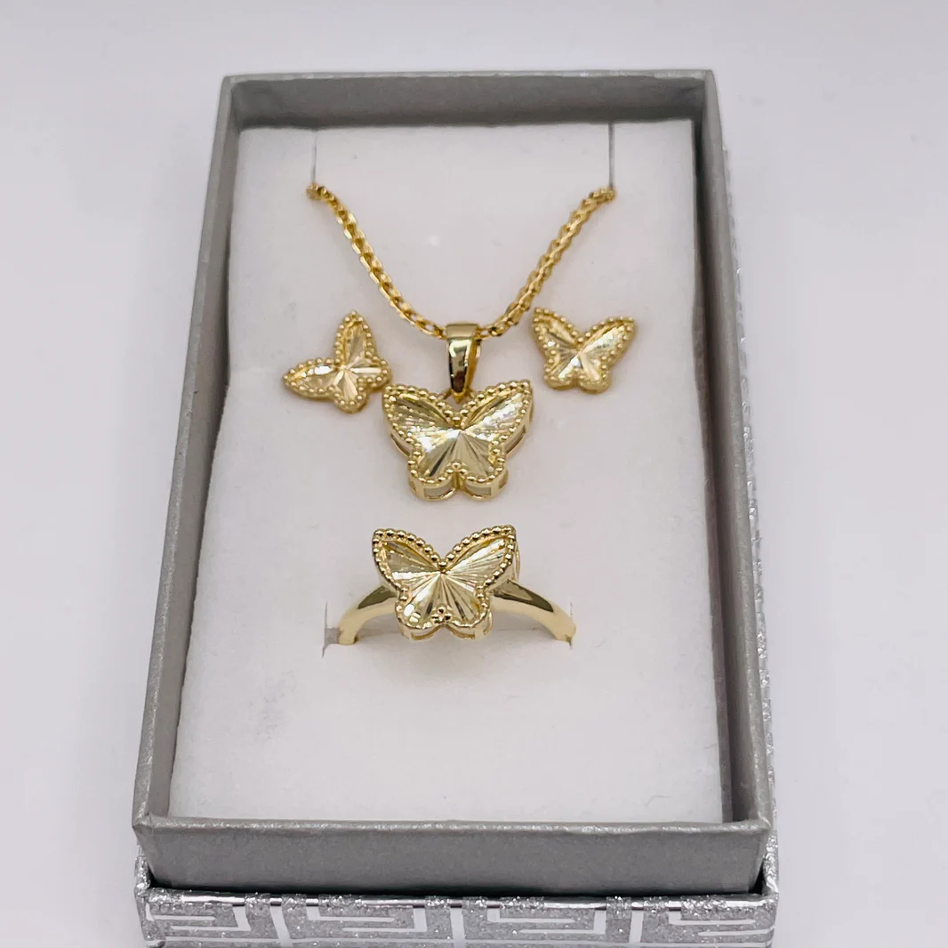 Butterfly Jewelry Set Gold Plated Necklace Ring And Stud Earrings