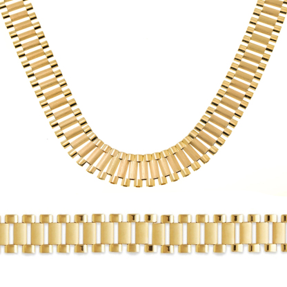 Rolex Style Link Chain Necklace And Bracelet Rolex Set 14mm Width