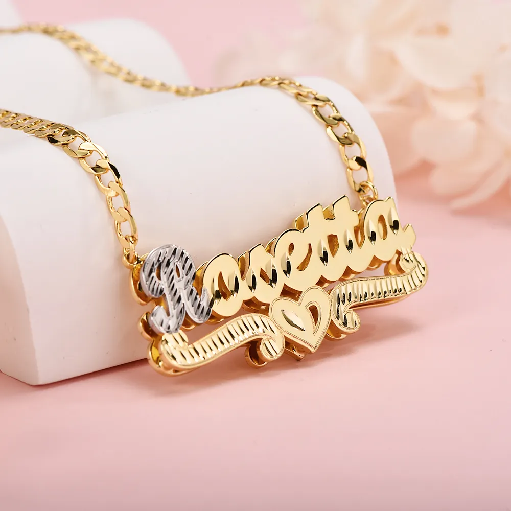 Double Layer Name Necklace Crown Initial Necklace And Name Earrings With Heart Personalized Jewelry Set