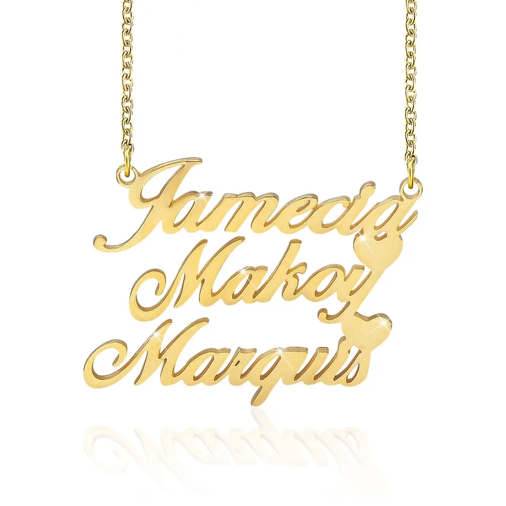 Three Names Set Personalized Heart Name Necklace And Name Rings