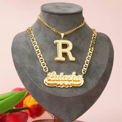 [Copy]Double Layer Crown Name Necklace with Heart and Initial Necklace Personalized Jewelry Set