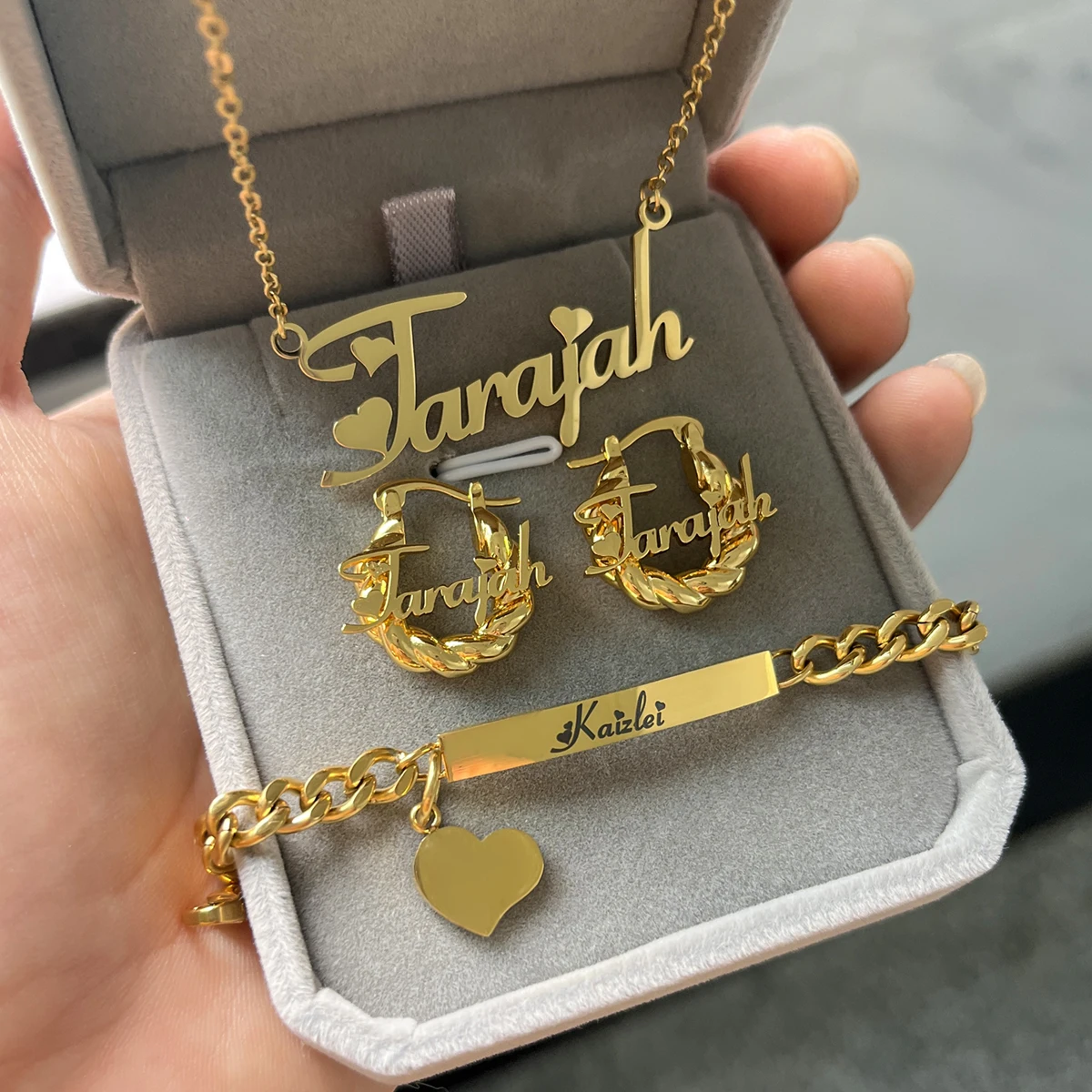 Peronalized Kids Jewelry Set Name Necklace Bracelet And Mini Earrings