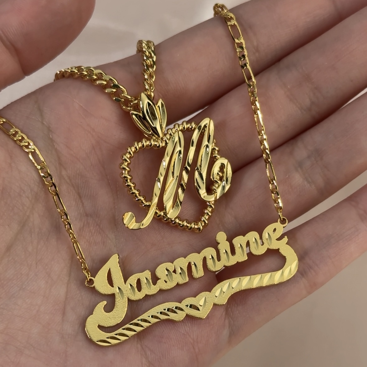 Heart Diamond Cut Jewelry Set Custom Name Necklace And Initial Necklace