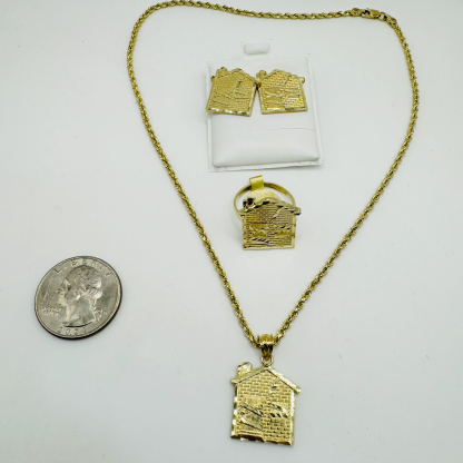 Trap House Necklace Ring And Earrings 3pc Set