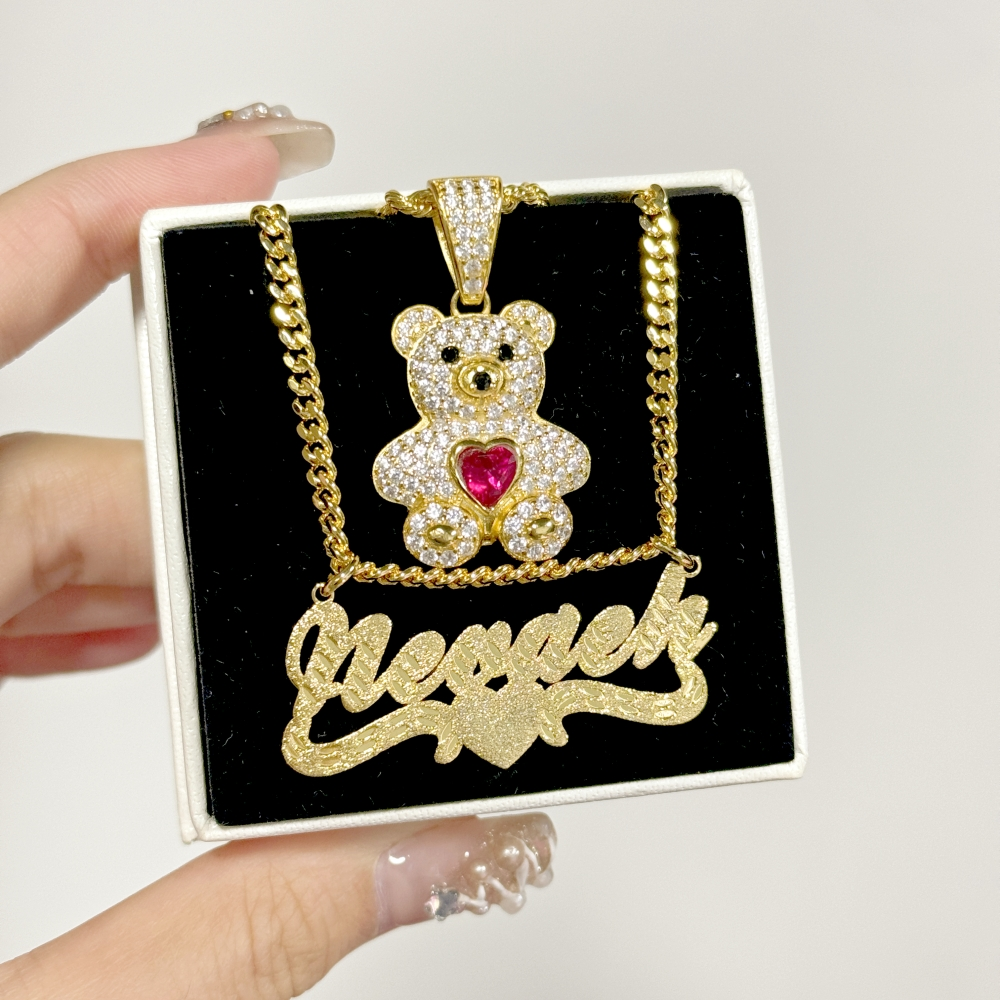 Double Layer Personalized Heart Name Necklace And Old English Initial 