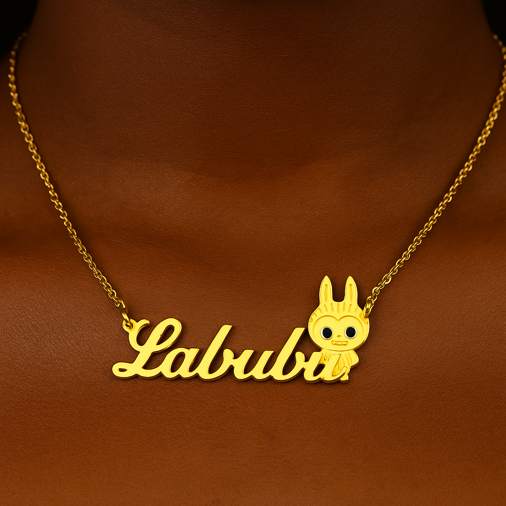 Personalized Gold Plated Cute Name Necklace with Cartoon Rabbit Elf