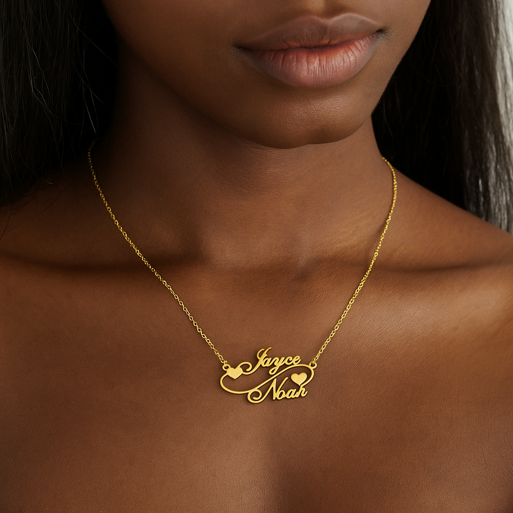 Couple Names with Hearts Gold Plated Personalized Necklace