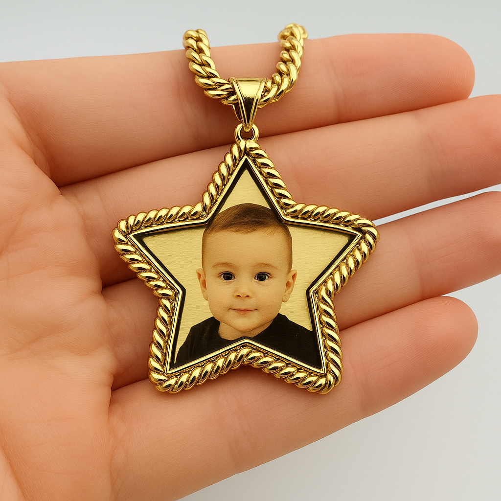 Customized Star Shape Link Photo Necklace Family Necklace