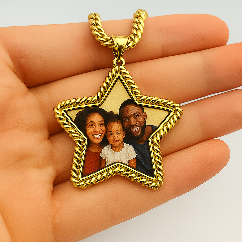Customized Star Shape Link Photo Necklace Family Necklace