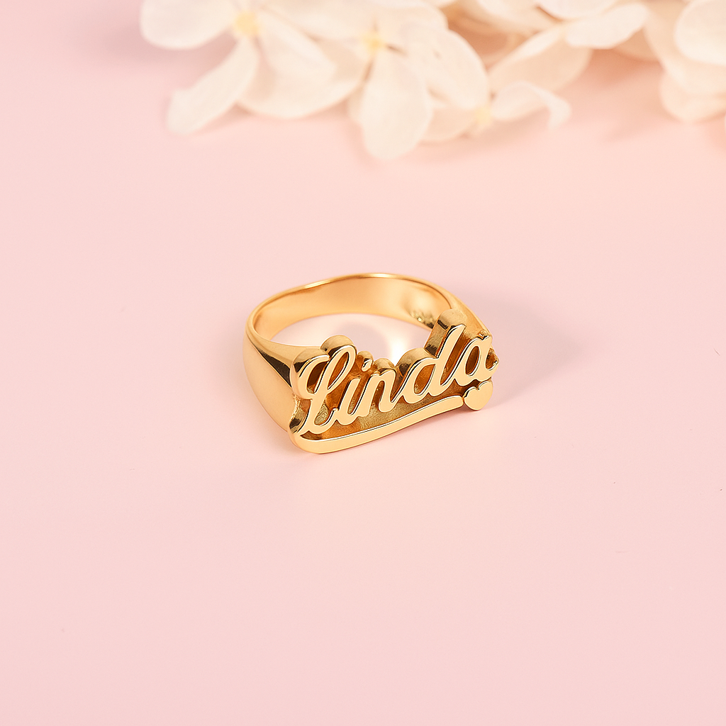 Custom 3D Heart Name Ring Gold Plated