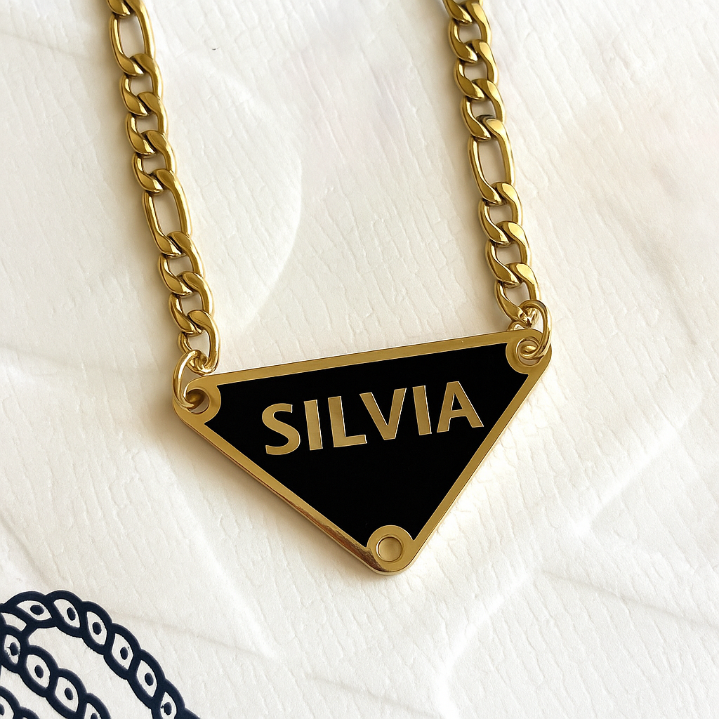Personalized Triangle Nameplate Pendant Enamel Name Necklace