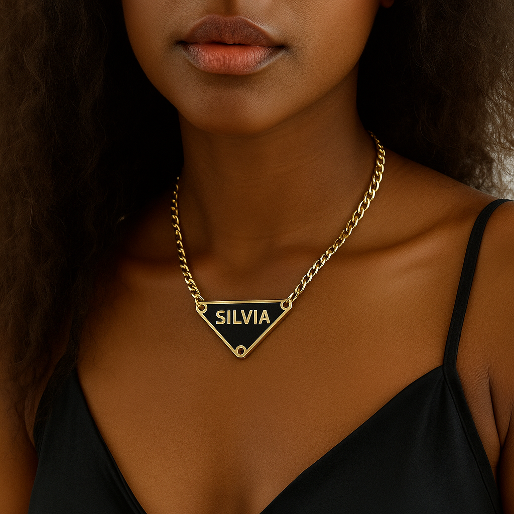 Personalized Triangle Nameplate Pendant Enamel Name Necklace