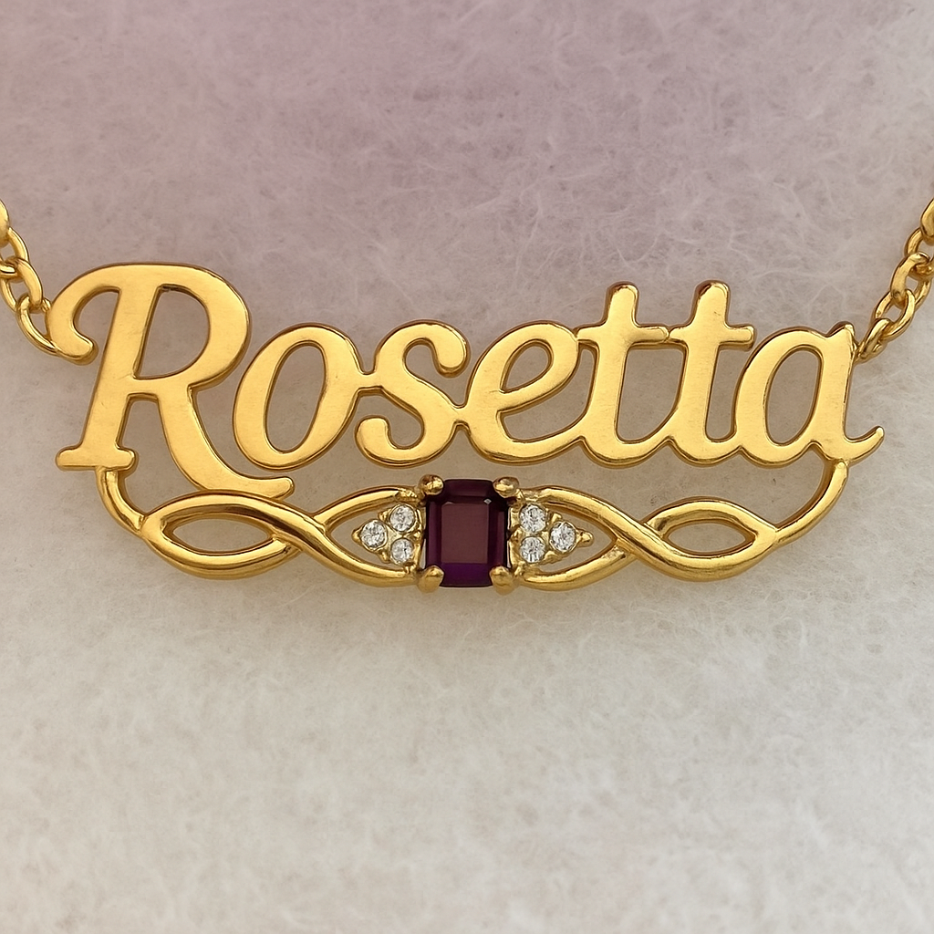 Birthstone Zircon Personalized Gold Plated Name Necklace