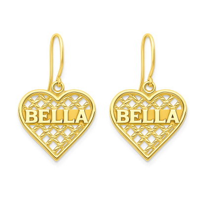 Personalized Heart Net Name Earrings Gold Plated
