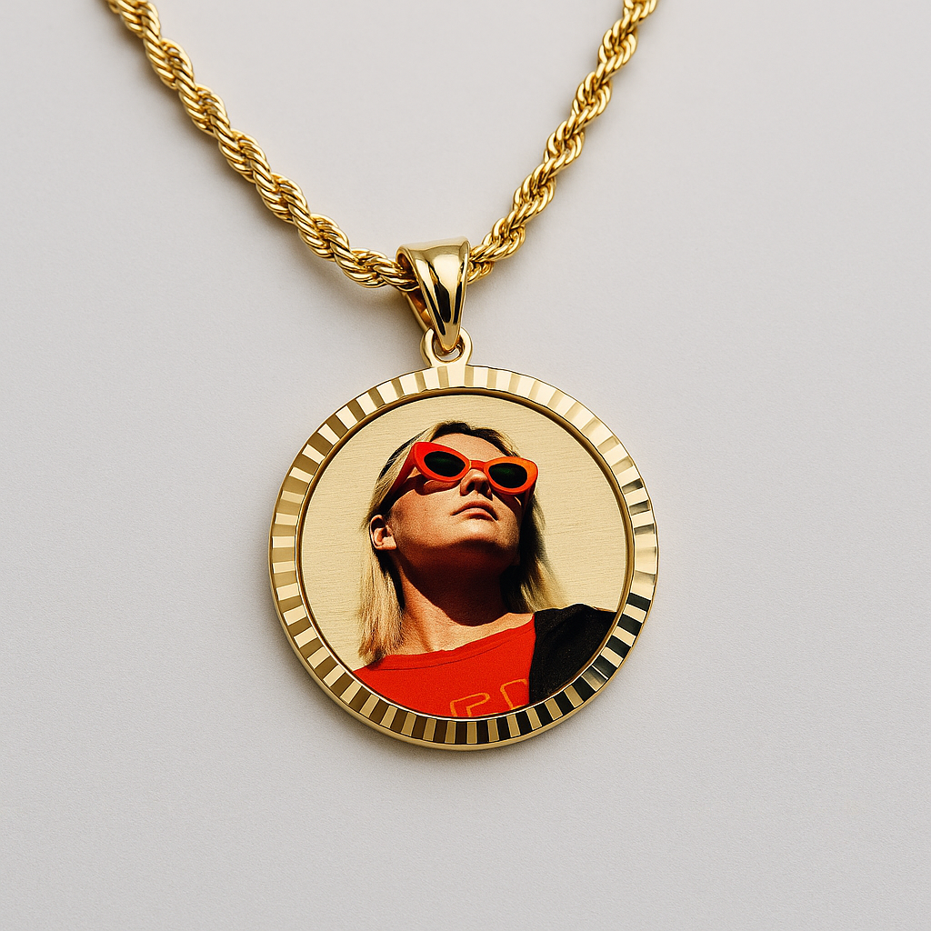 Diamond Cut Bezel Custom Memory Photo Pendant Necklace