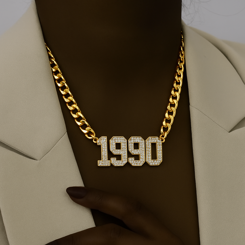 Custom Zirconia Birth Year Lucky Number Necklace Cuban Chain