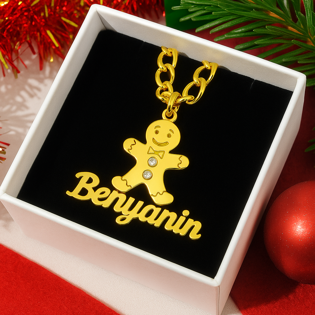 Christmas Personalized Gingerbread Man Zirocin Name Necklace