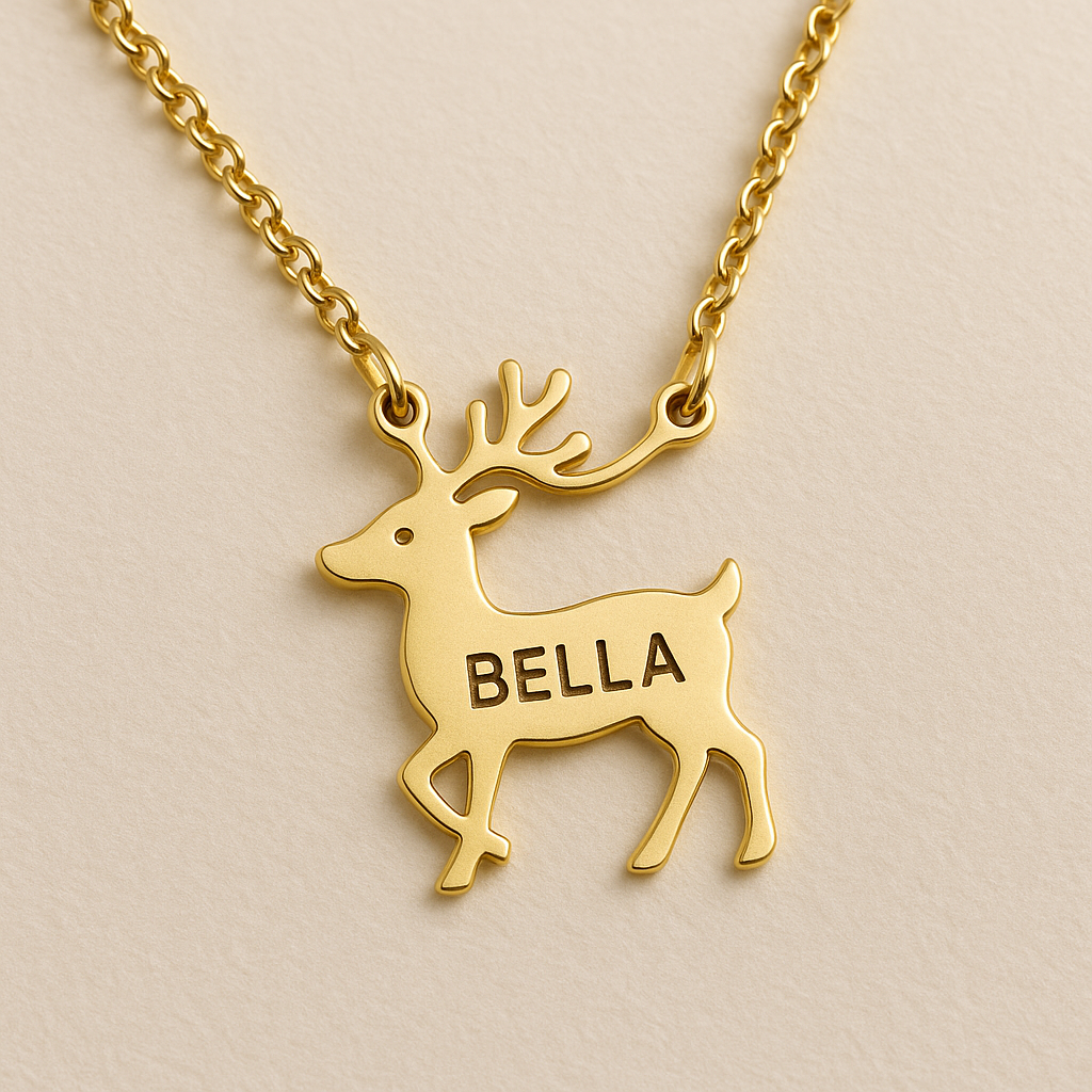 Chirstmas Deer Pendant Engraved Nameplate Necklace Holiday Gifts