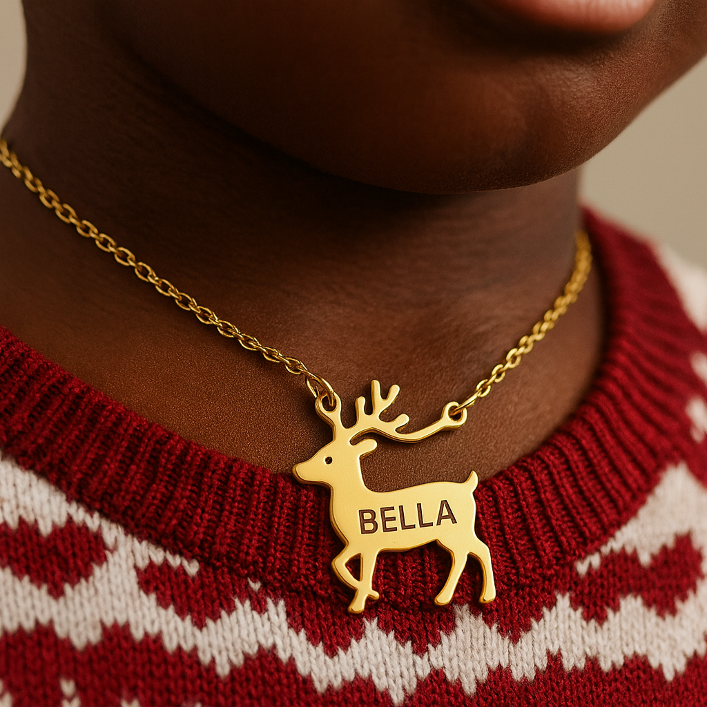 Chirstmas Deer Pendant Engraved Nameplate Necklace Holiday Gifts