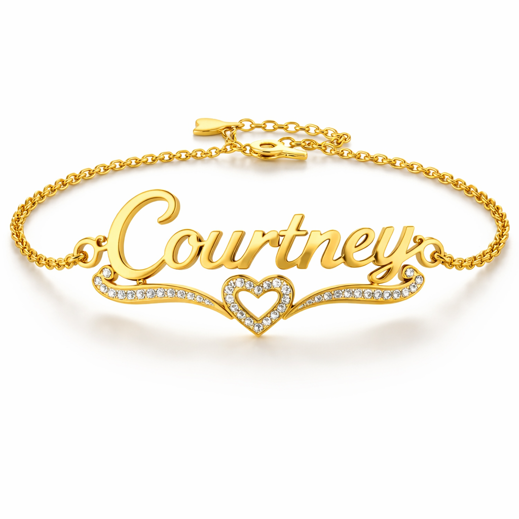 Personalized Gold Plated Zirconia Heart Name Bracelet