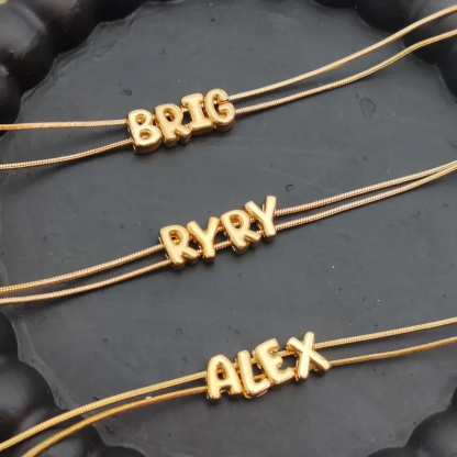 Bubble Letters Personalized Gold Plated Heart Name Bracelet