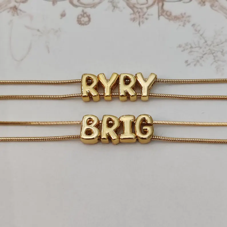 Bubble Letters Personalized Gold Plated Heart Name Bracelet