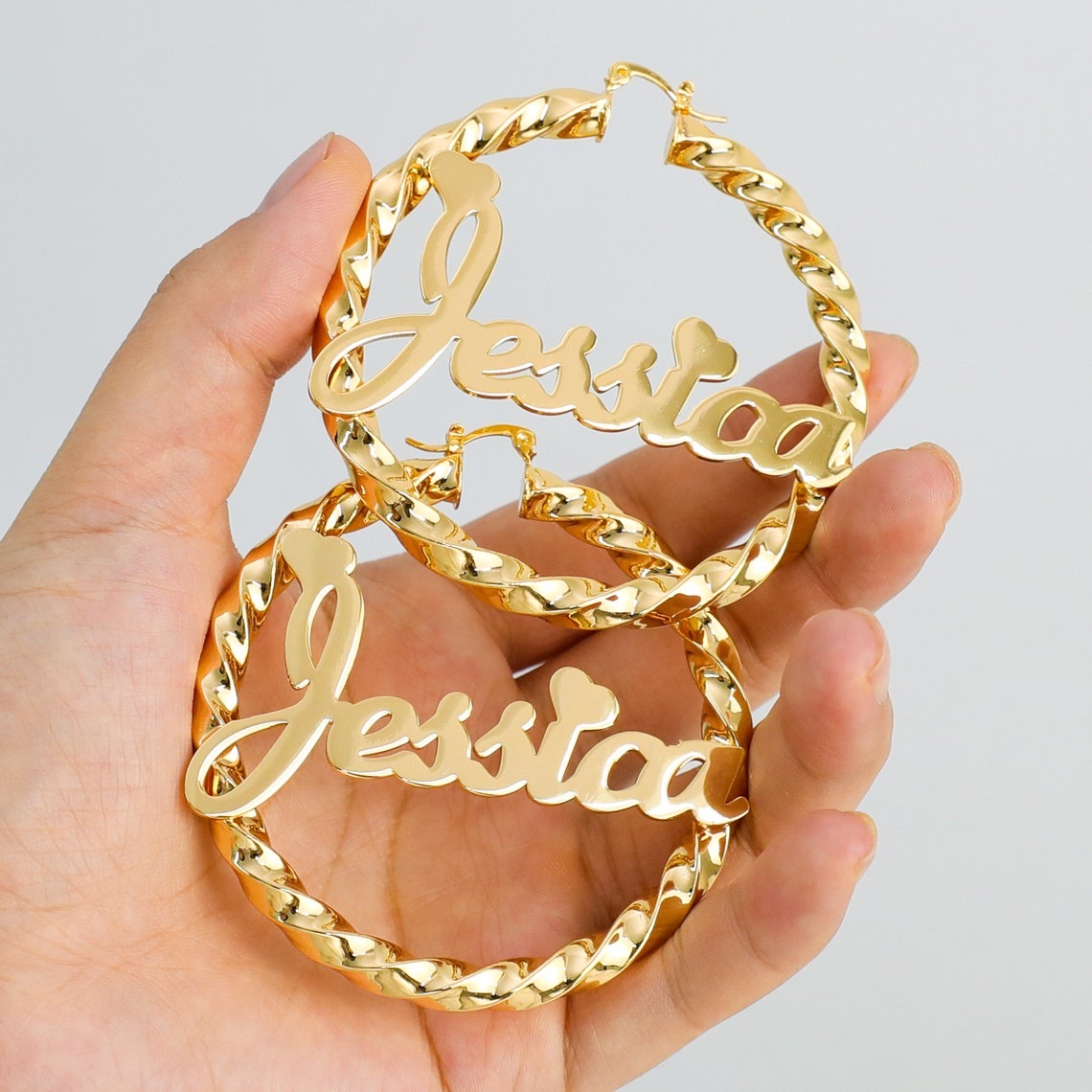Custom Heart Fonts Name Earrings