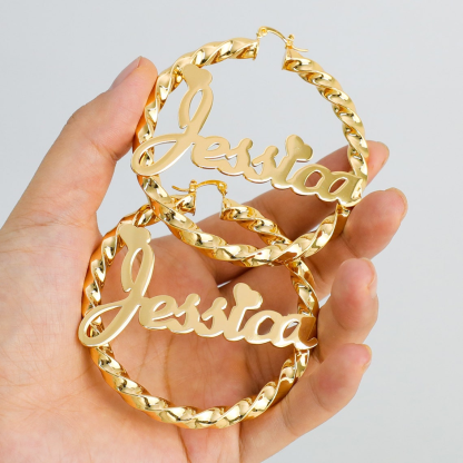 Custom Heart Fonts Name Earrings