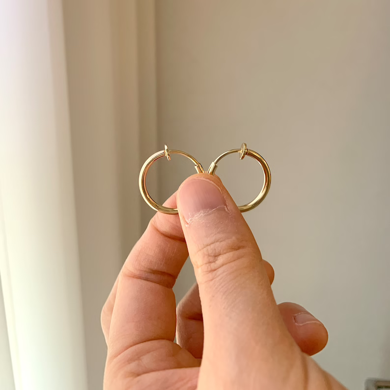 Mini Gold Plated Hoop Earrings Clip on Earrings 