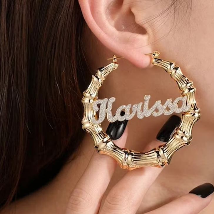 Bling Personalized Bamboo Earrings Name Earrings