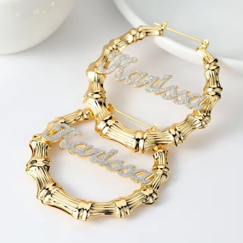 Bling Personalized Bamboo Earrings Name Earrings