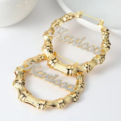 Bling Personalized Bamboo Earrings Name Earrings