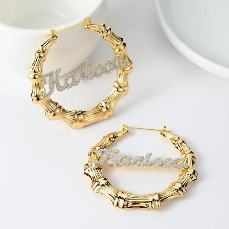 Bling Personalized Bamboo Earrings Name Earrings