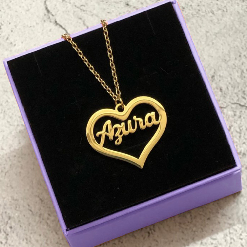 Heart Nameplate Pendant Gold Plated Necklace