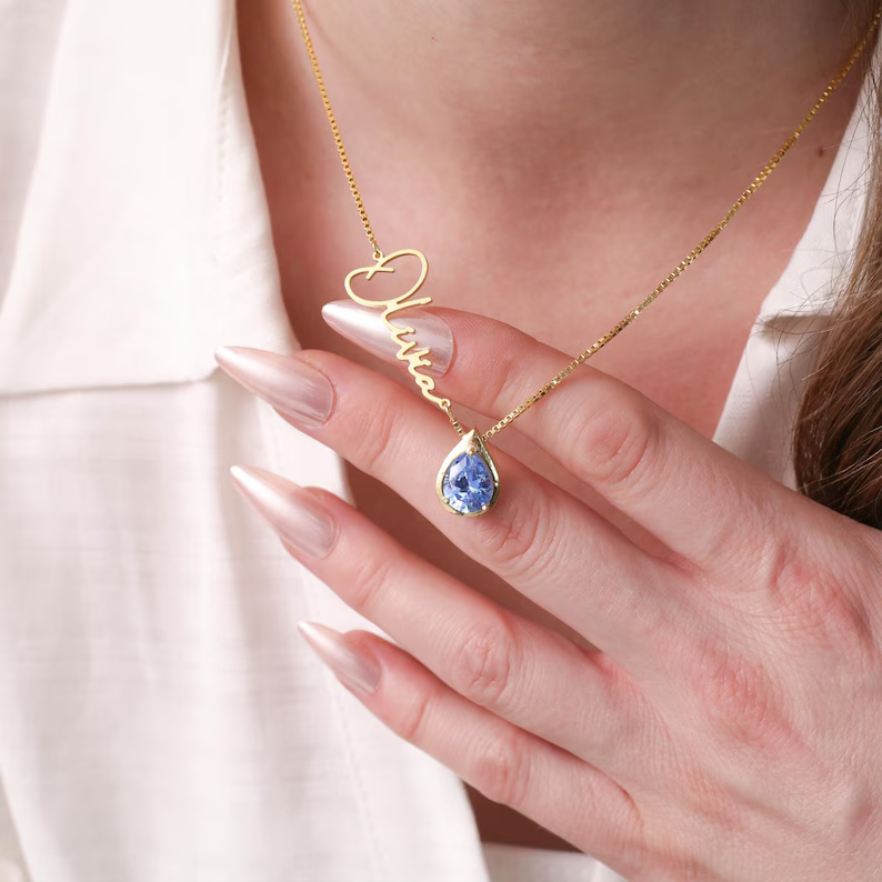 Personalized Custom Gold Plated Birsthstone Name Necklace