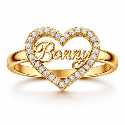 Personalized Zirconia Heart Name Ring Promise Ring